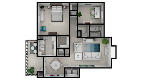Floor plan for 2 beds, 1 bath, 830 sqft